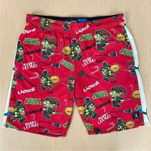 Lacrosse Unlimited Shorts Boys Large Merry Laxmas Elves Christmas Lights Lax Red